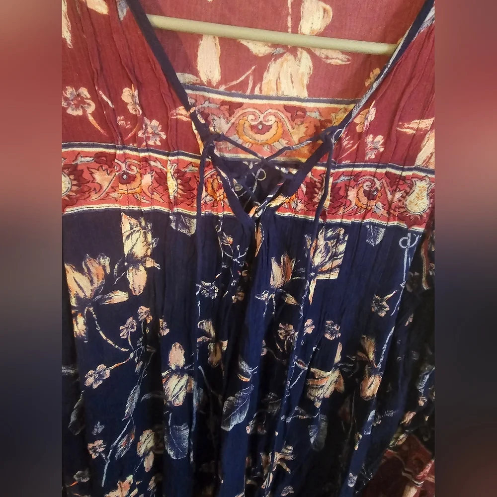 Billabong Just Like You Boho Blue and Pink Floral Pattern Tunic Mini Dress - Picture 3 of 6